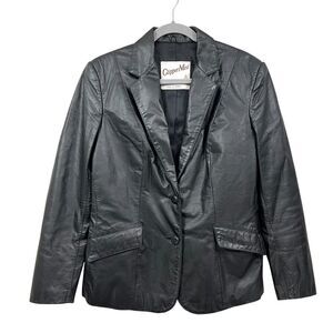 VTG Clipper Mist Womens Black Leather Blazer Jacket Lined Pockets Black Sz 14R*‎
